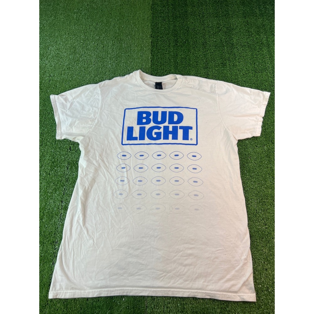 Bud Light Beer Men's White Football Logos Tshirt‎ Tee Size Large